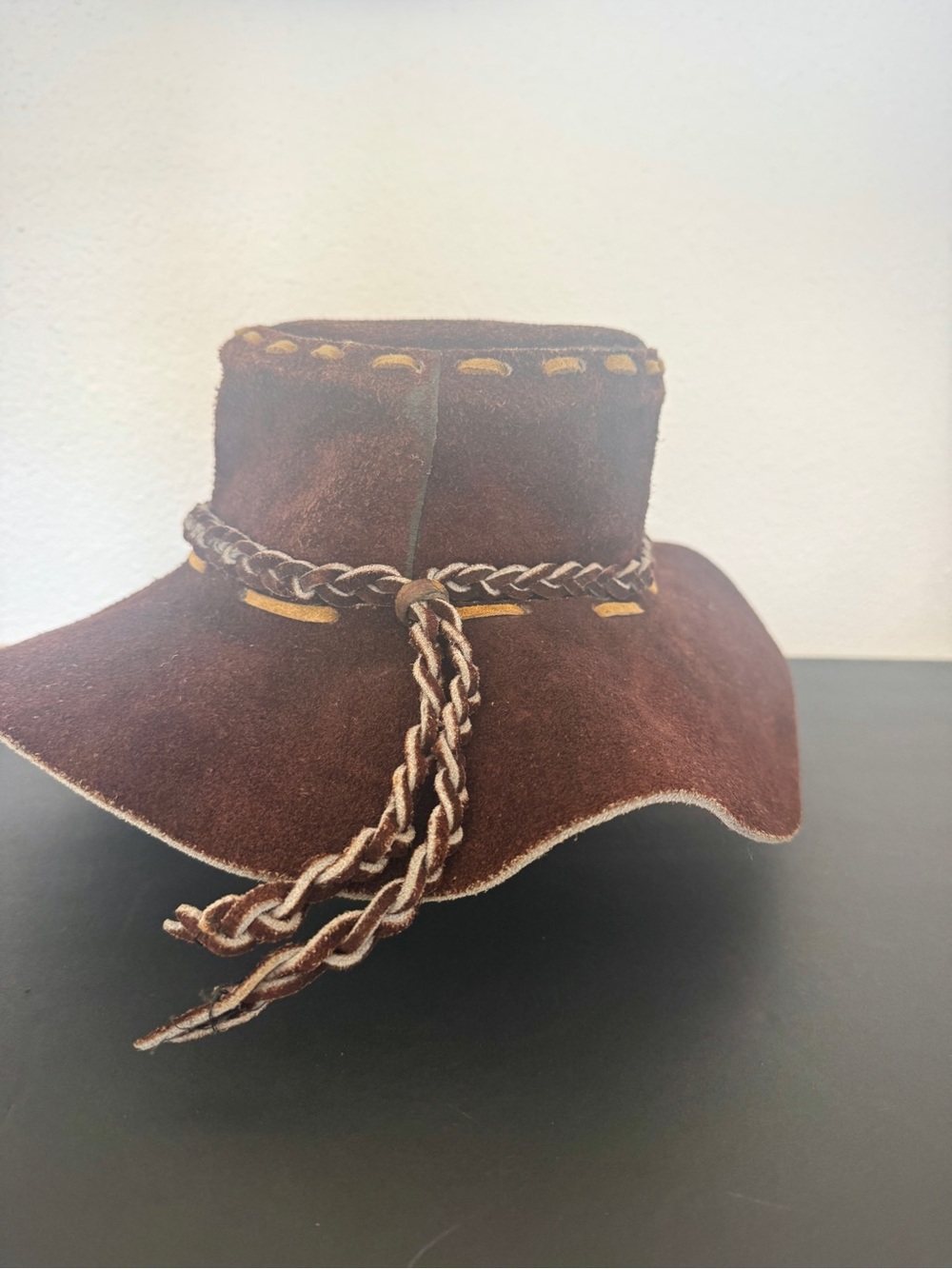 Vintage Brown Suede Leather Cowboy Hat Western Boho Floppy